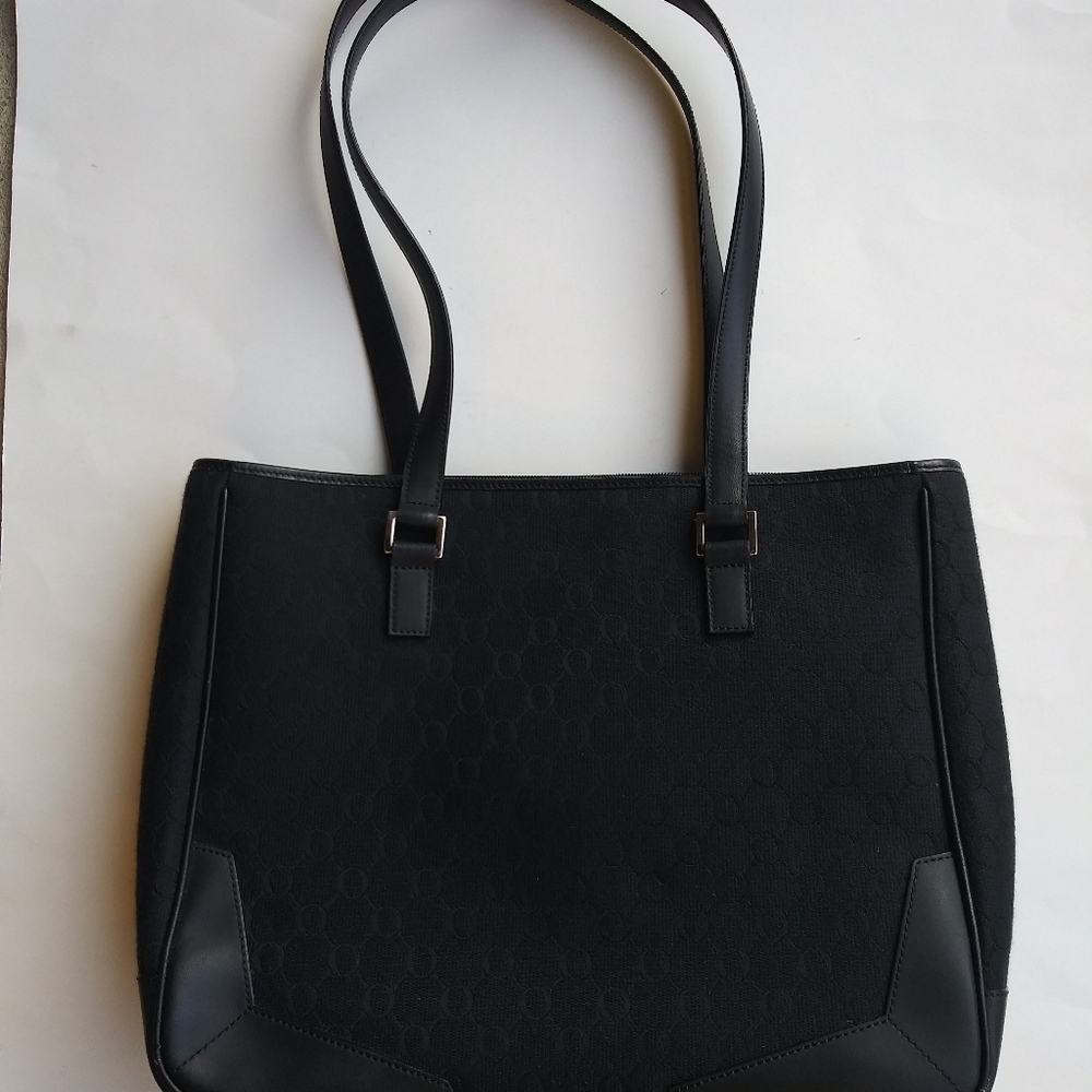 Oroton Sydney Leather & Canvas Black Tote Bag